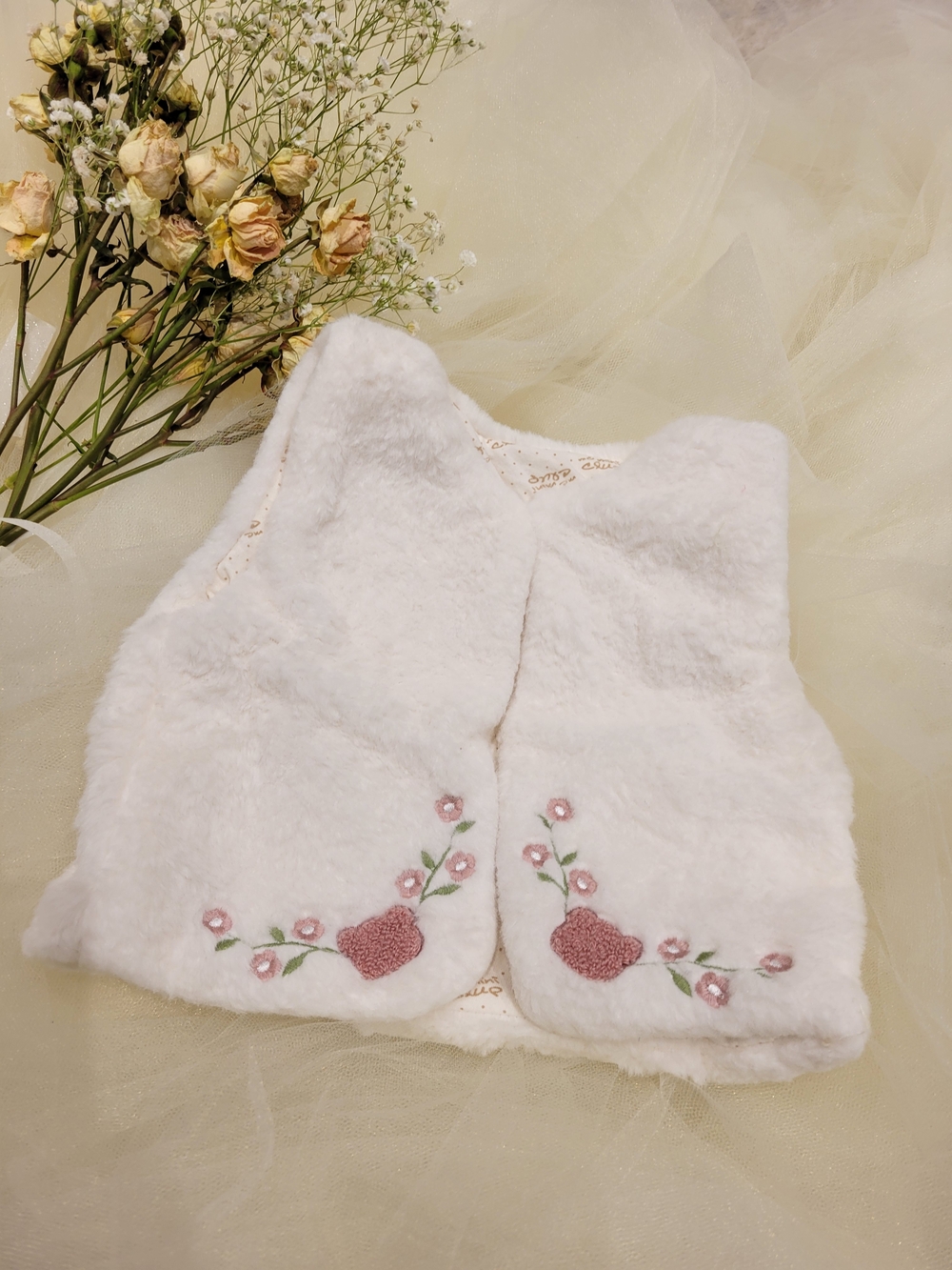 Soft White Plush Baby Girl Vest